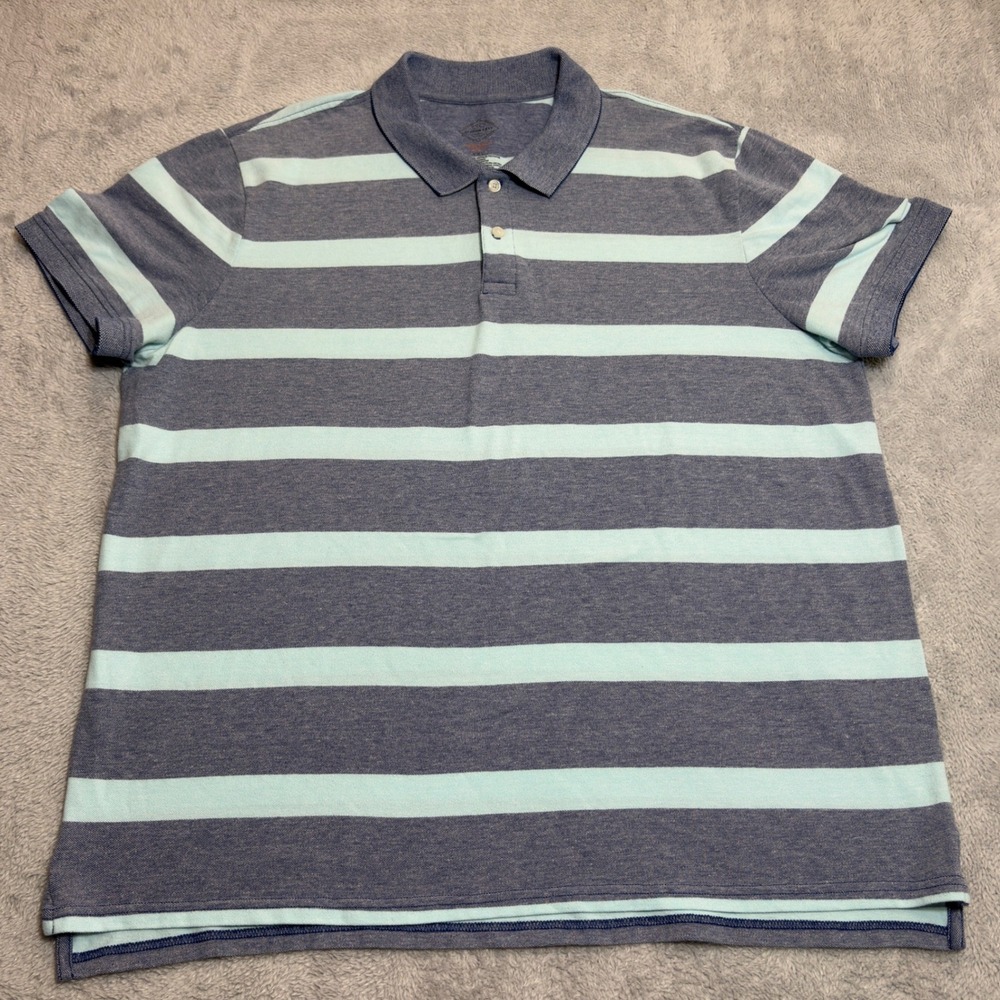 St. John's Bay Polo Shirt Mens XXL Blue Striped Short Sleeve Classic Fit Stretch